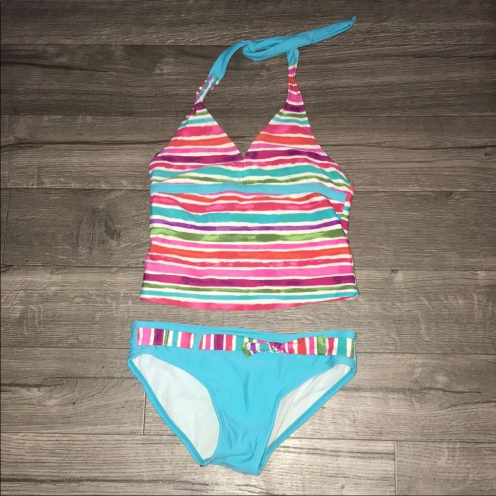 Girls two pieces of striped swimwear.Size 8-10.